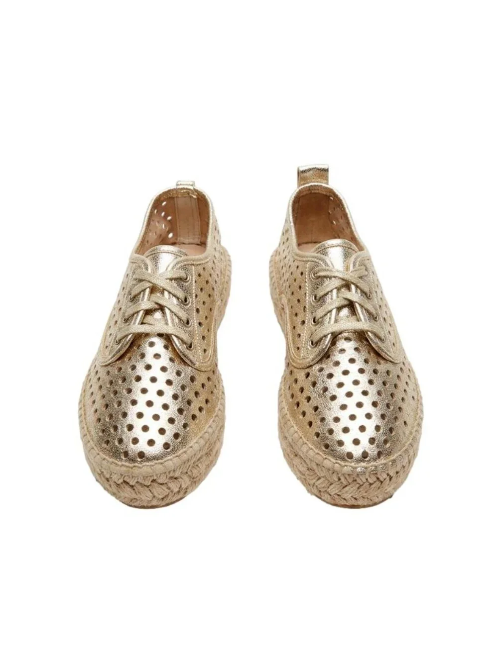 Loeffler Randall Rowan Metallic Gold Perforated Leather Espadrille Flats 36 6